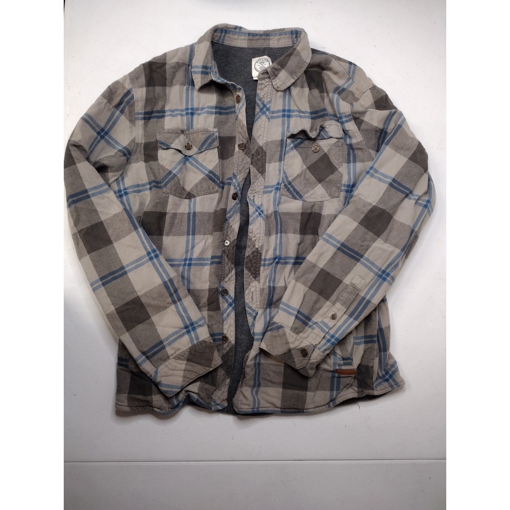 Voyager USA Mens Plaid Flannel Shirt Jacket Thermal Lined Grey Blue Size M